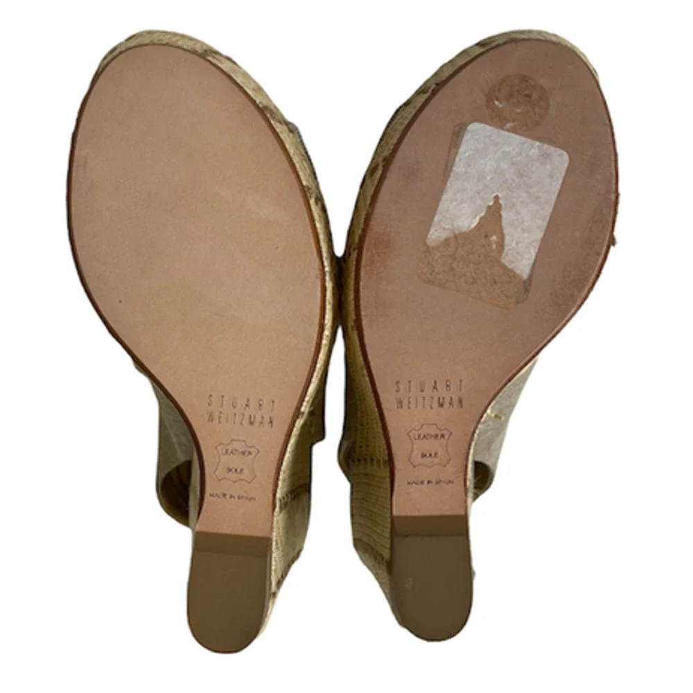 Stuart Weitzman Creamy Beige Open Toe Wedge Espadrille Sandals Size 6.5